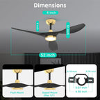 52 Inch Black Gold Indoor Ceiling Fan With LED Light