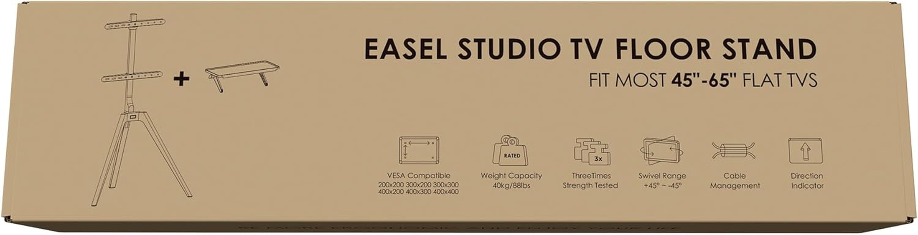 Wood Easel TV Stand For 45 To 65 Inch TVs Walnut Floor