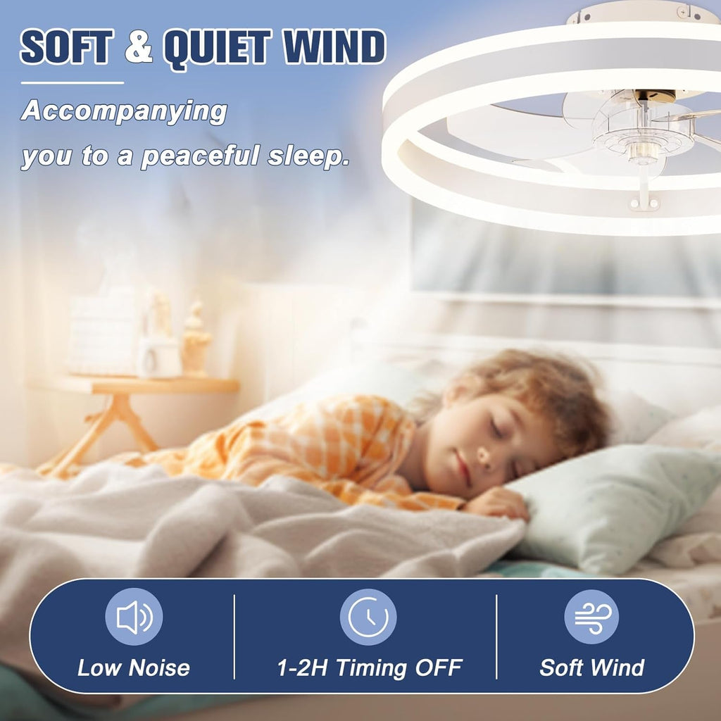 Low Profile Ceiling Fan With Lights And Remote 19.7 Inch White