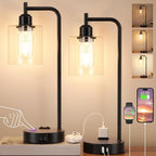 Industrial Touch Table Lamps Bundle – Set of 2, 3-Way Dimmable with USB