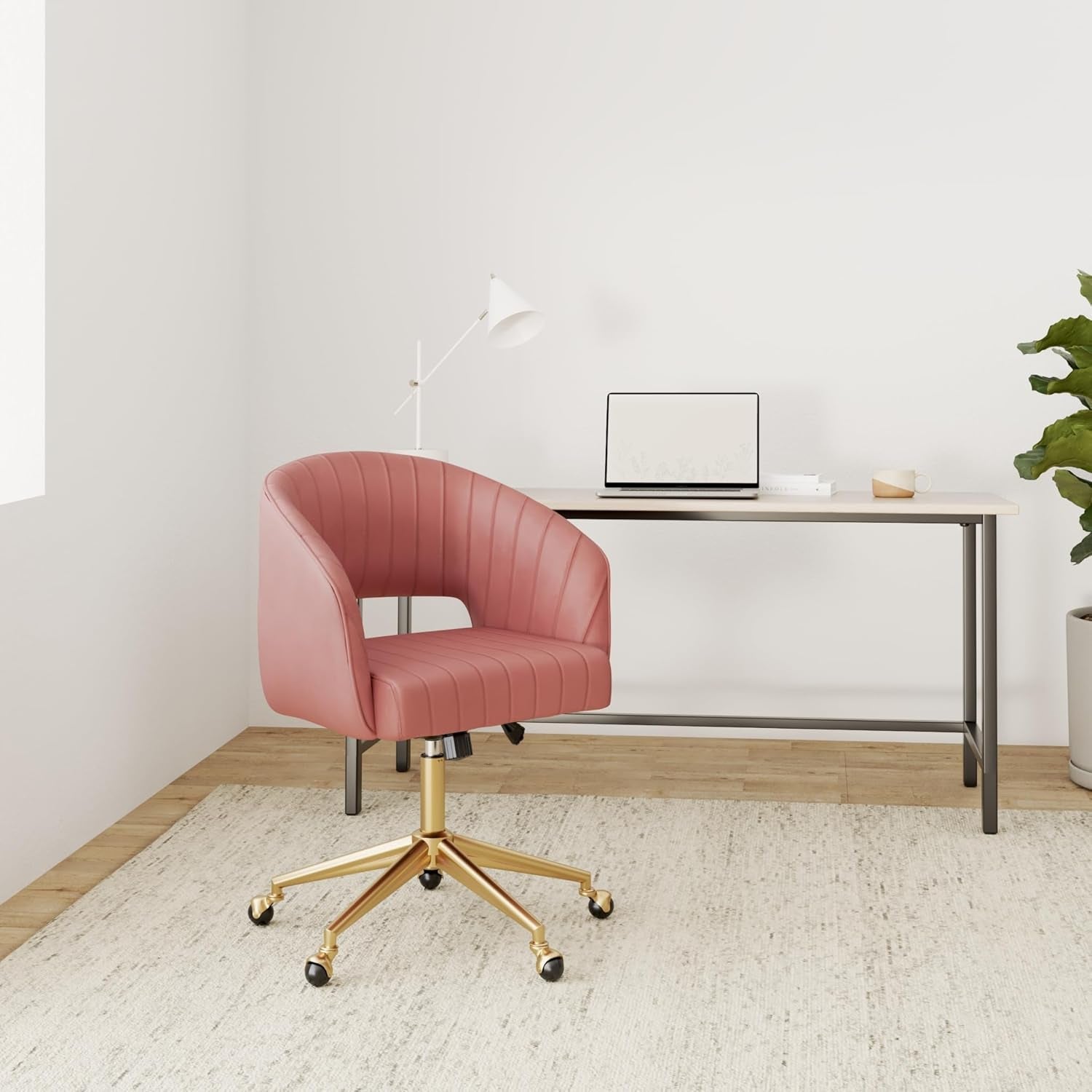 Rose Velvet Office Desk Chair With Ergonomic Design And Swivel Wheels