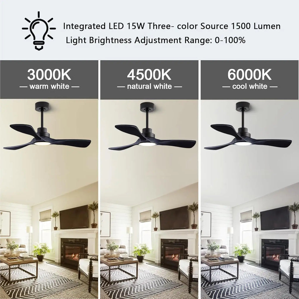 52 Inch Wood Ceiling Fan With Remote And Light Kit Black