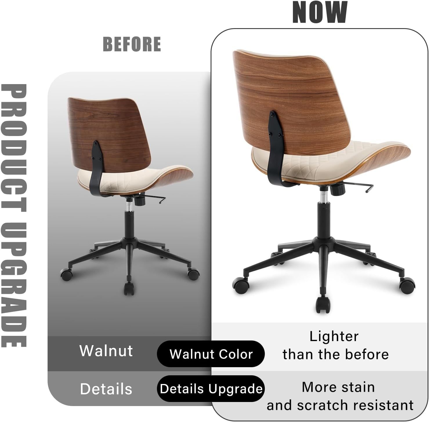 Armless Office Chair With Wheels Ergonomic Design
