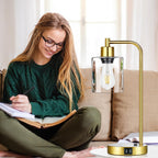 Gold Industrial Touch Table Lamps 2 Pack With USB Ports