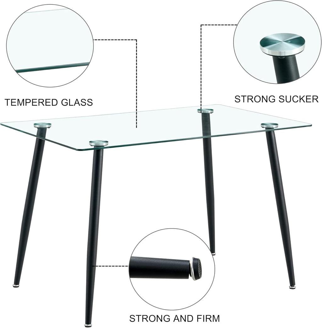 51 Inch Glass Dining Table For 4 With Tempered Glass Top