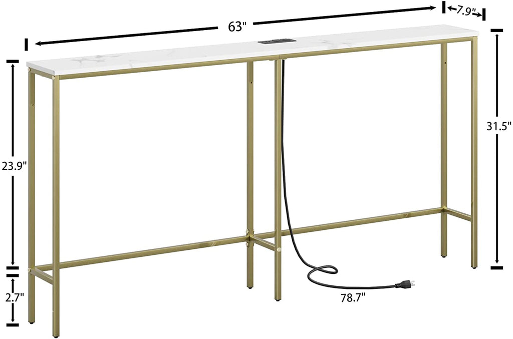 Gold Frame Console Table With Power Outlet And USB Ports