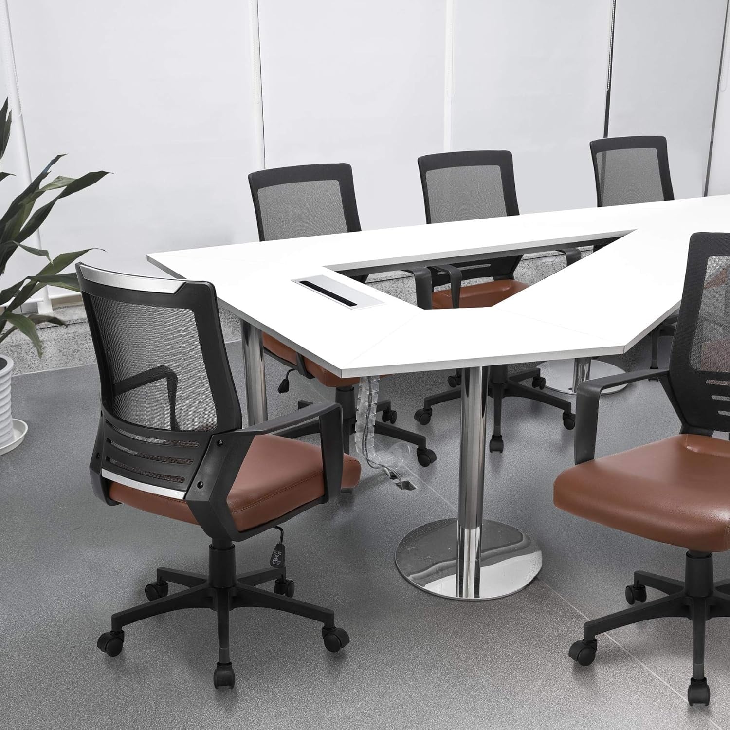 Ergonomic Brown Leather Mesh Office Chair With Lumbar Support