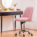 Pink Armless Office Chair — PU Leather With Rolling Wheels