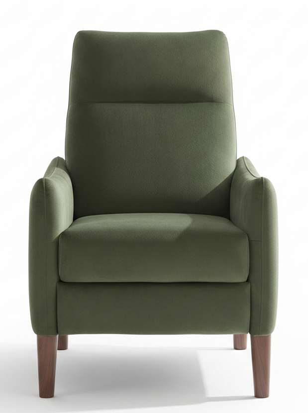 Arthur Olive Green Velvet Recliner — White Background