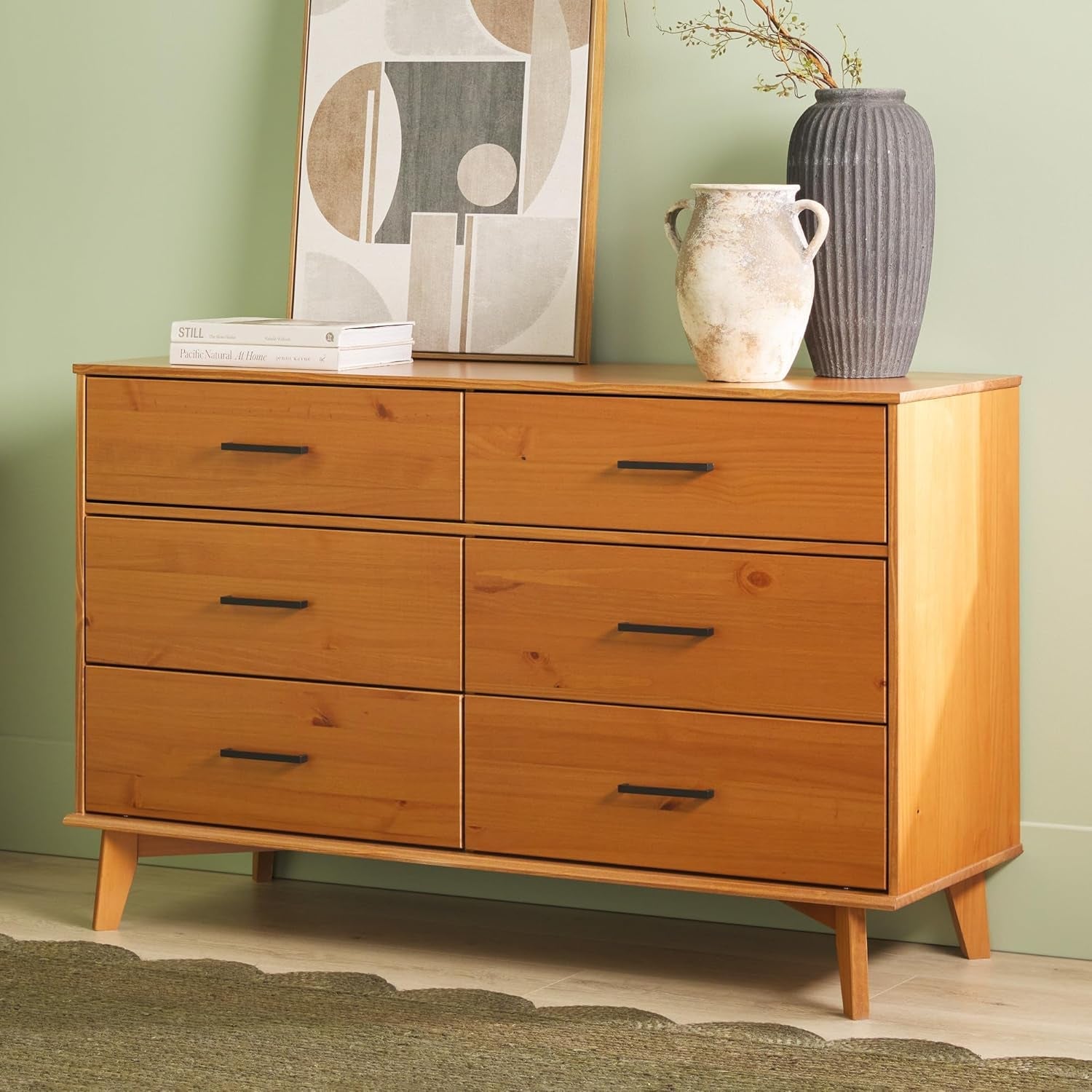 Walker Edision 6-Drawer Dresser In Solid Pine Wood With Metal Handles