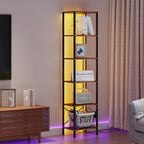 6-Tier Bookshelf With LED Lights — Rustic Brown