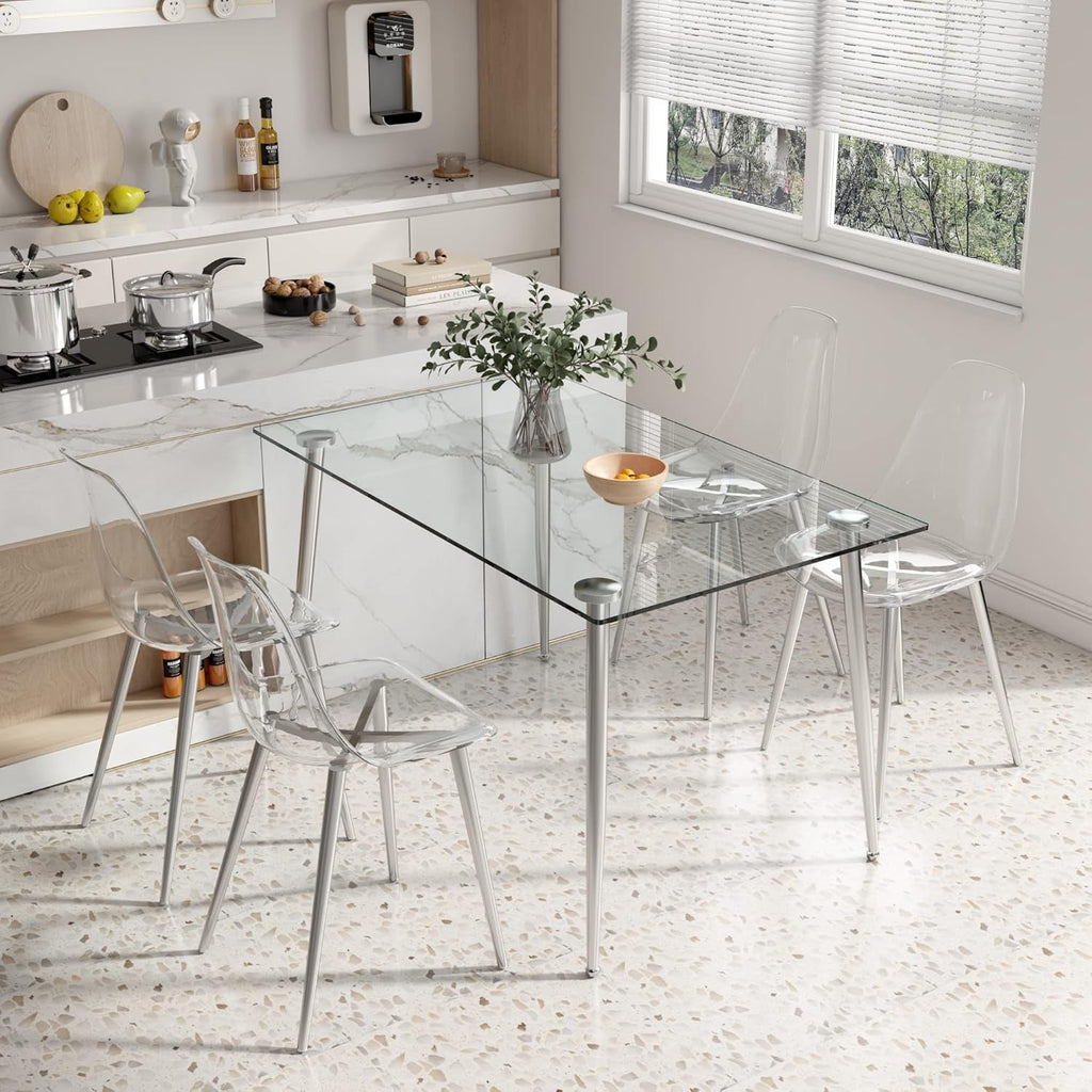 Glass Dining Table For 4 51 Inch Clear Top For Home