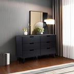 Modern Six Drawer Dresser Black 52 Inch Bedroom Storage