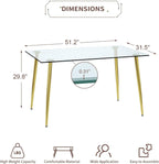 Glass Dining Table For 4 51 Inch Tempered Glass Gold Legs