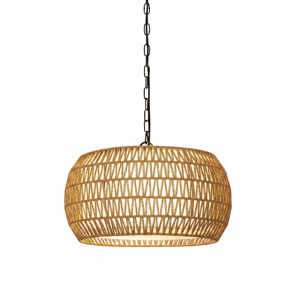 Rattan Farmhouse 5 Light Chandelier With Fabric Shade