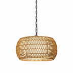 Rattan Farmhouse 5 Light Chandelier With Fabric Shade