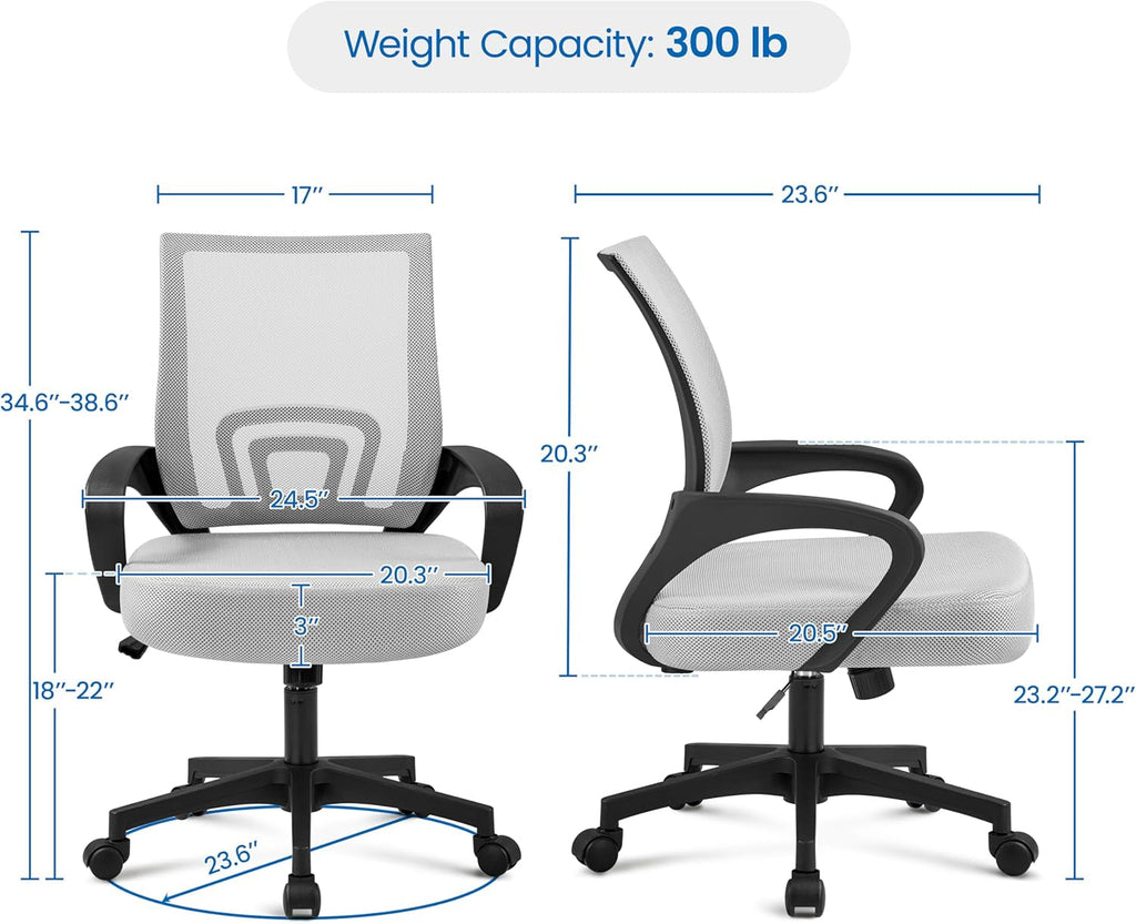 Grey Ergonomic Mesh Office Chair With Lumbar Support