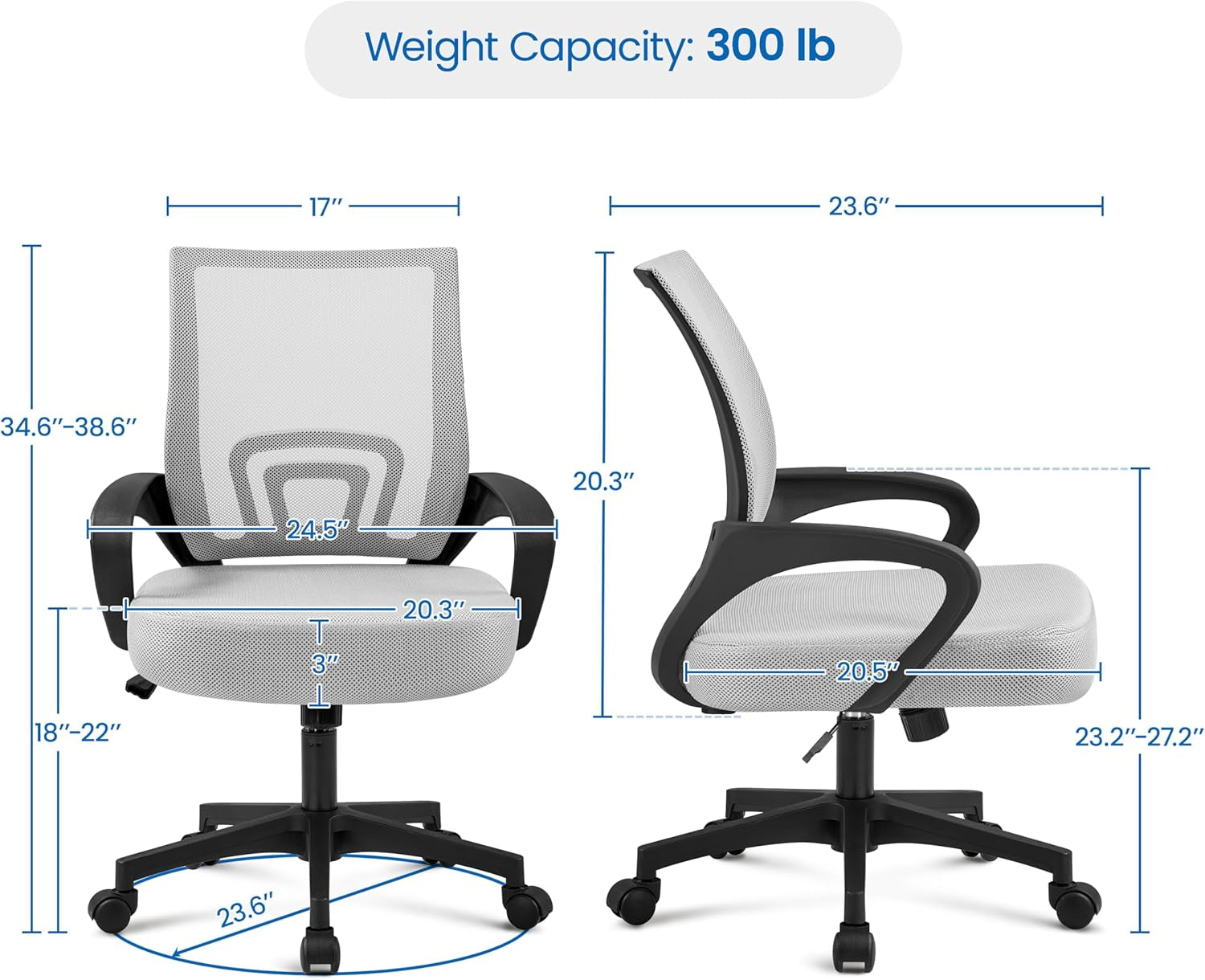 Grey Ergonomic Mesh Office Chair With Lumbar Support
