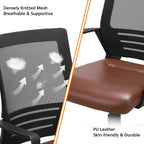 Ergonomic Brown Leather Mesh Office Chair With Lumbar Support