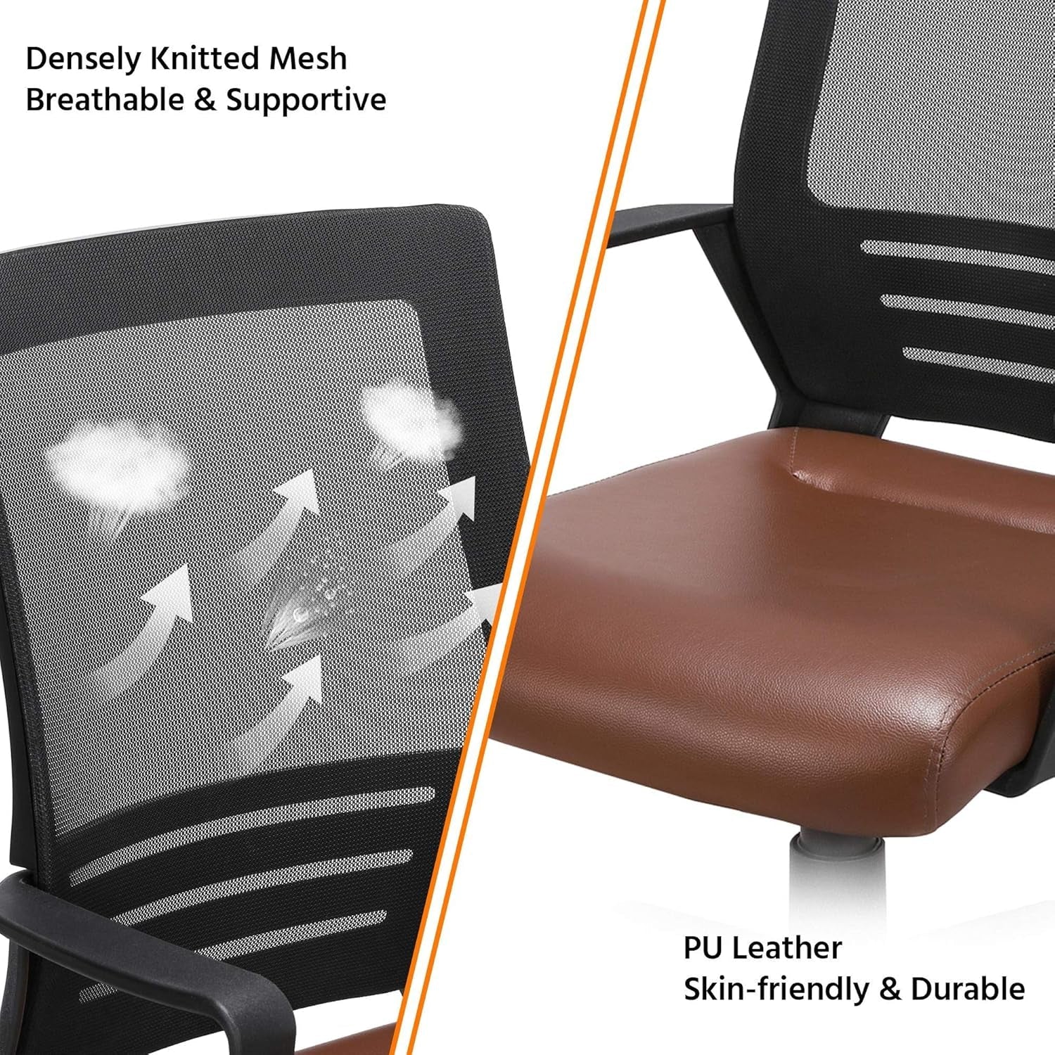 Ergonomic Brown Leather Mesh Office Chair With Lumbar Support