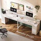 White 47 Inch LED Gaming Desk With 6 Drawers USB Type C