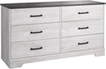 Washed White Farmhouse Dresser 6 Drawer Chest 53 Inch Wide