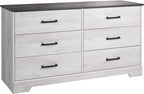 Washed White Farmhouse Dresser 6 Drawer Chest 53 Inch Wide