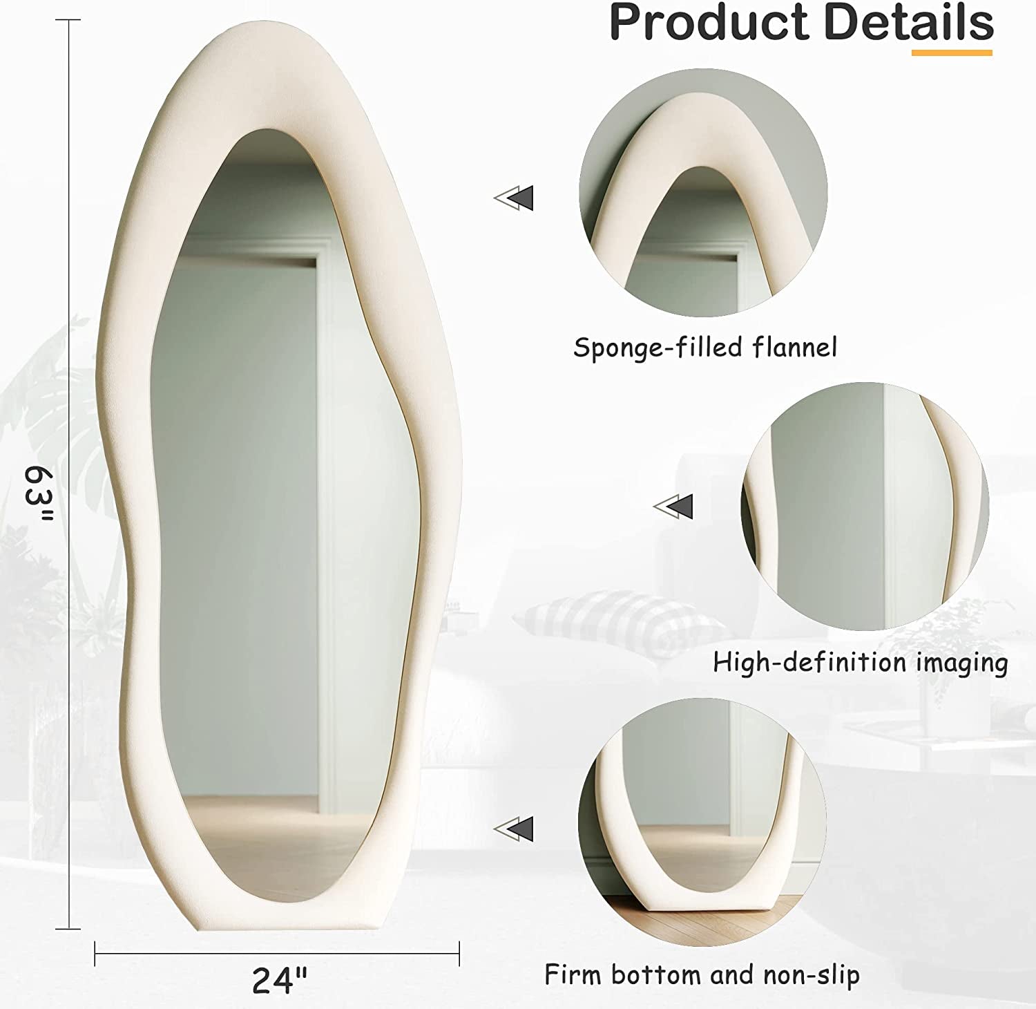 63 X 24 Inch White Full Length Mirror Wooden Frame