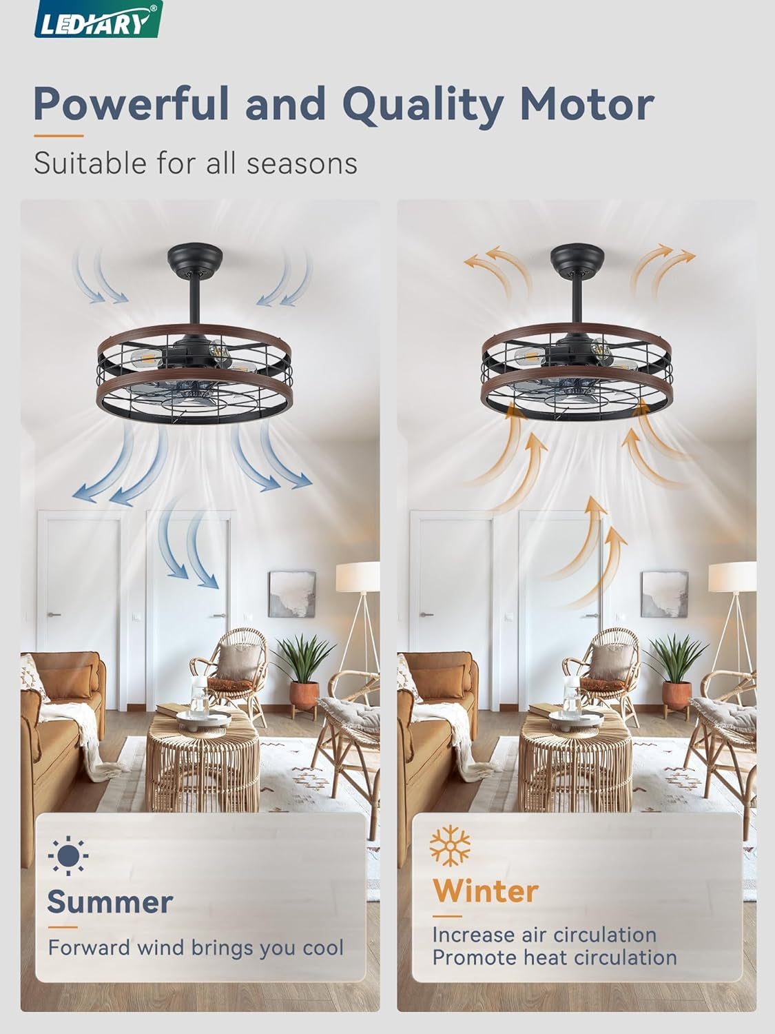 20 Inch Walnut Caged Fandelier Ceiling Fan With Light And Remote