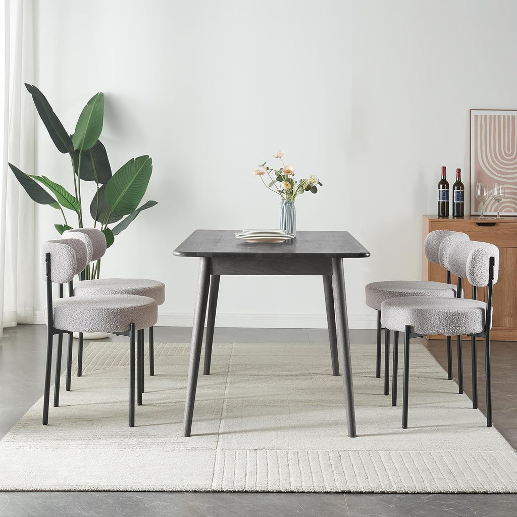 Round Upholstered Boucle Dining Chair Grey With Black Legs