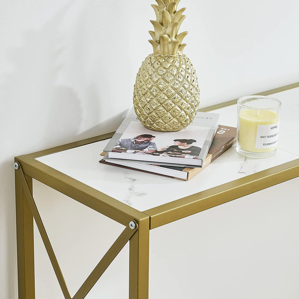 Gold And White Narrow Console Table With Shelves 41 Inch Long