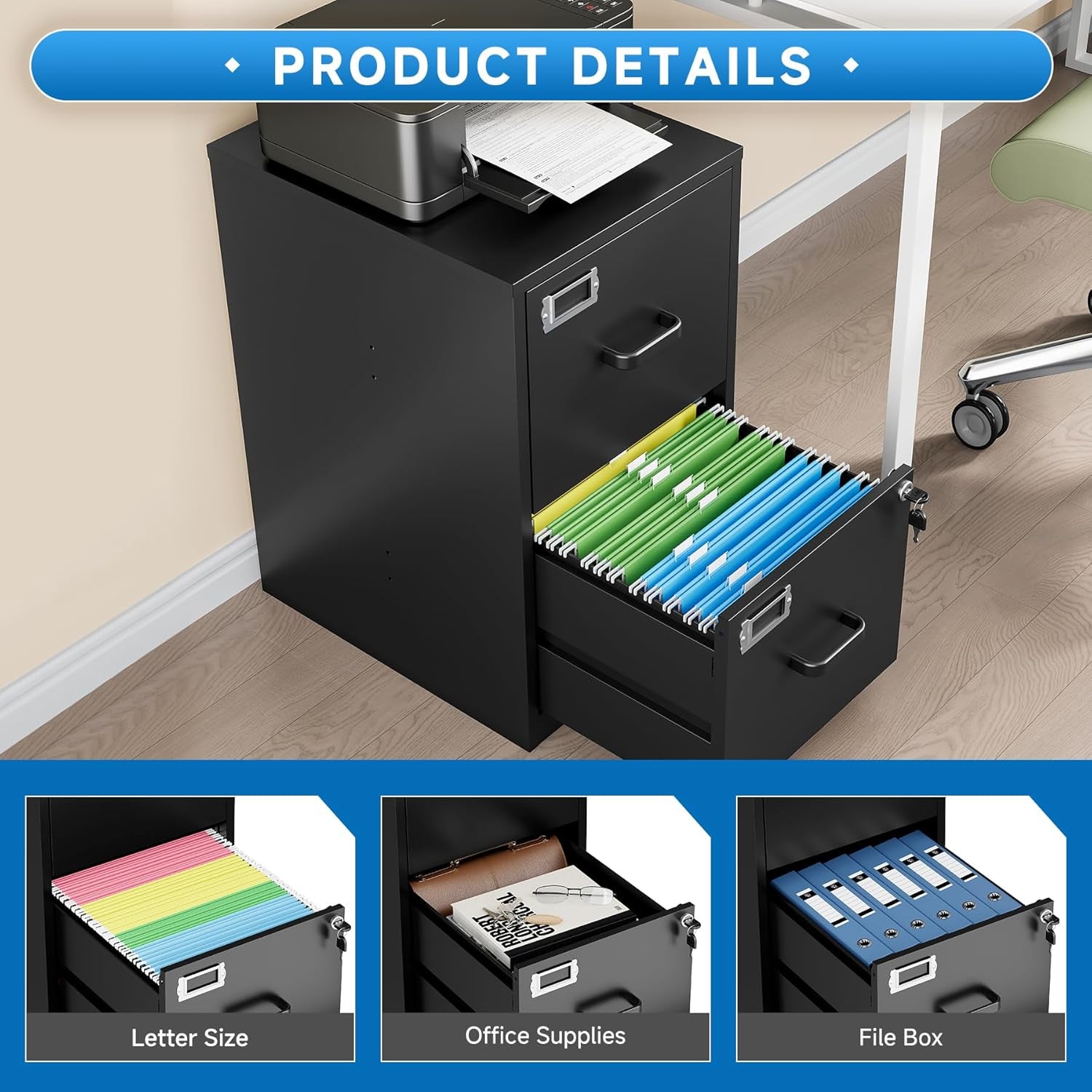 2 Drawer Locking Vertical File Cabinet For Letter Size Files Steel