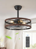 20 Inch Walnut Caged Fandelier Ceiling Fan With Light And Remote