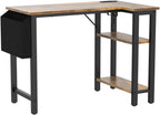 40 Inch L Shaped Desk With Power Outlet And Shelves Rustic Brown