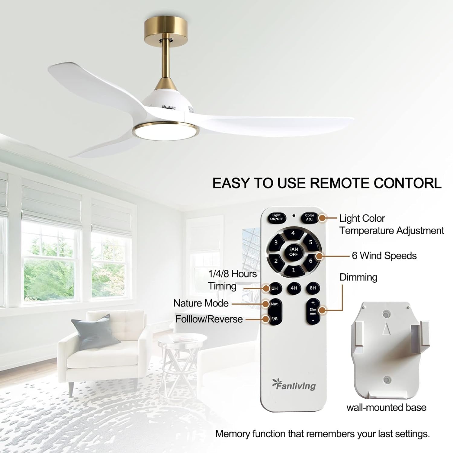 52 Inch Ceiling Fan With DC Motor And Remote Control