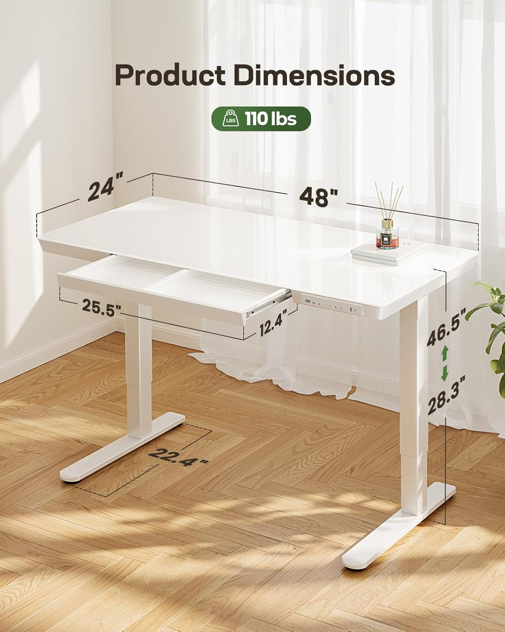 Glass Standing Desk 48x24 Height Adjustable For Home Office