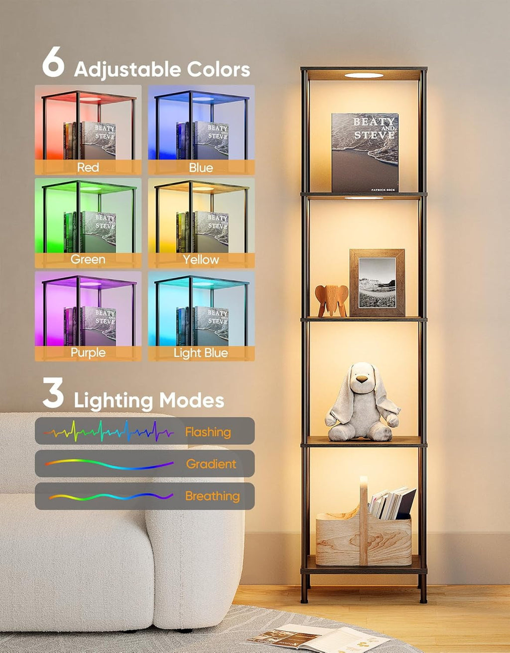 Display Shelf Floor Lamp With RGBW Light And Black Finish
