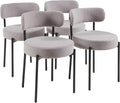 Round Upholstered Boucle Dining Chair Grey With Black Legs