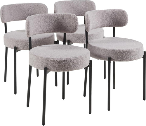 Round Upholstered Boucle Dining Chair Grey With Black Legs