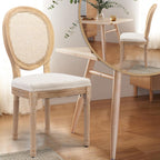 Oval Back Rattan Upholstered Dining Chairs Set Of 6 Beige With Wood