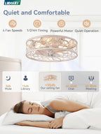 White And Gold Caged Ceiling Fan With Remote Light Fixture