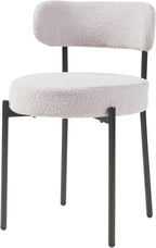 Round Upholstered Boucle Dining Chair Grey With Black Legs