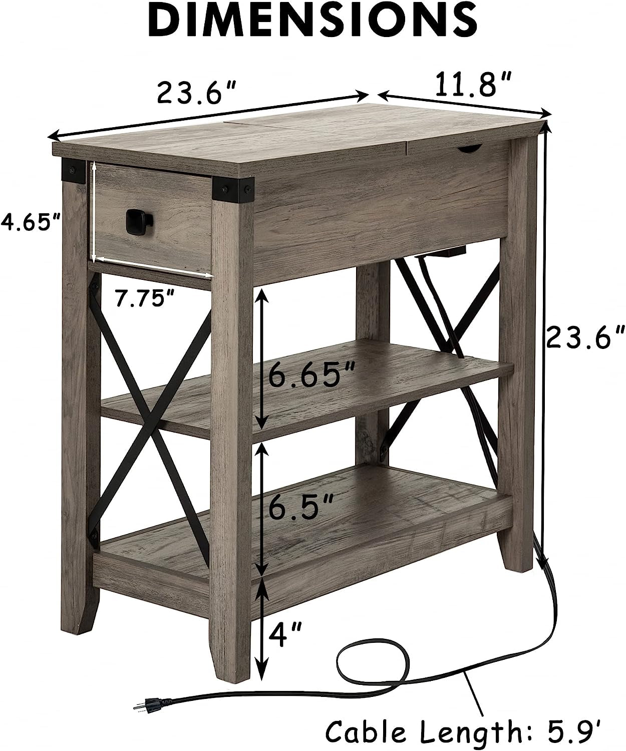 Farmhouse Slim End Table With USB Charging Station