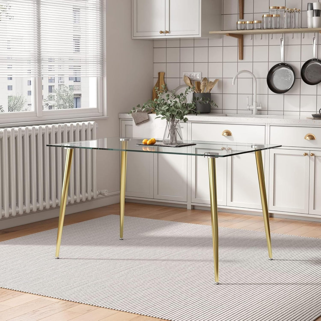 Glass Dining Table For 4 51 Inch Tempered Glass Gold Legs