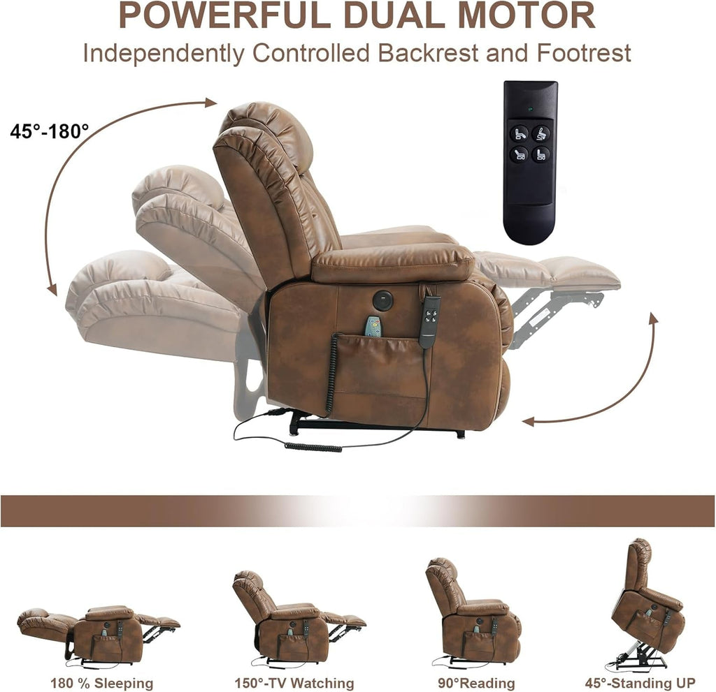 Dual Motor Lift Recliner Leather With Heat Massage