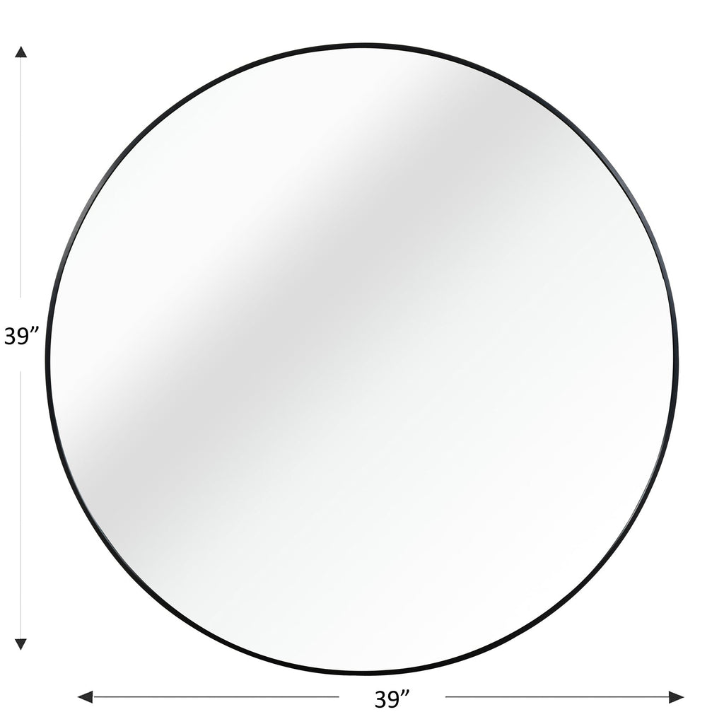 39 Inch Black Metal Framed Round Bathrrom Mirror for Wall