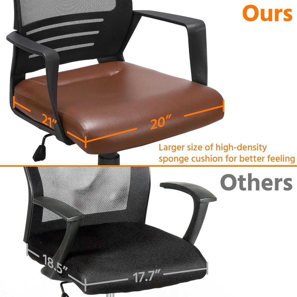 Ergonomic Brown Leather Mesh Office Chair With Lumbar Support