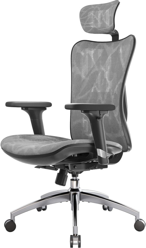 Grey Ergonomic Office Chair With Adjustable Headrest