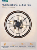 20 Inch Walnut Caged Fandelier Ceiling Fan With Light And Remote