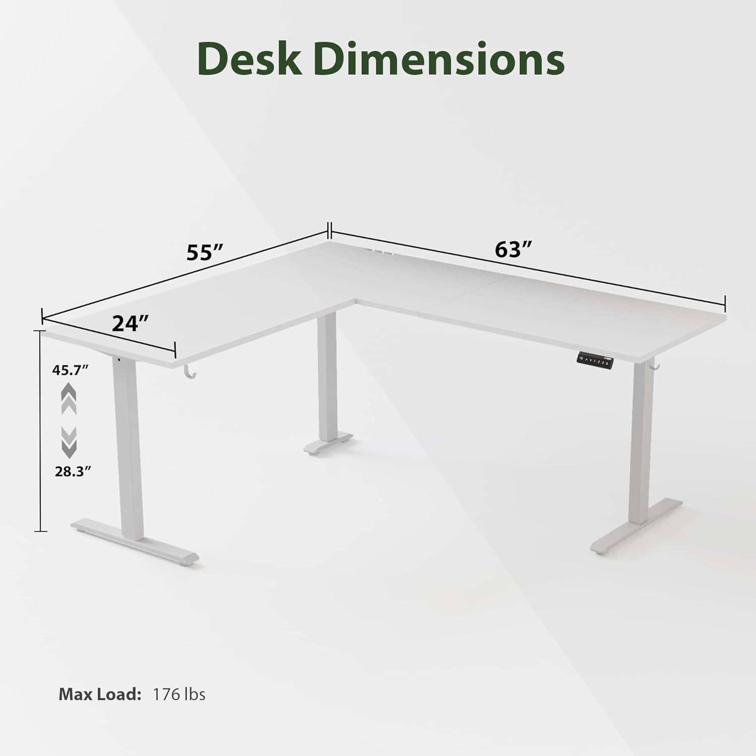 Electric L Shaped Standing Desk 63X55 White Sit Stand
